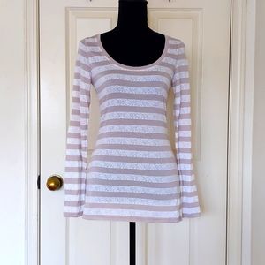 NWOT. Express Sparkle Design and Tan Stripes Long Sleeve Blouse.